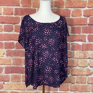 Torrid Pink Heart Print Crepe Navy Top Semi Sheer Blouse‎ Plus Size 0